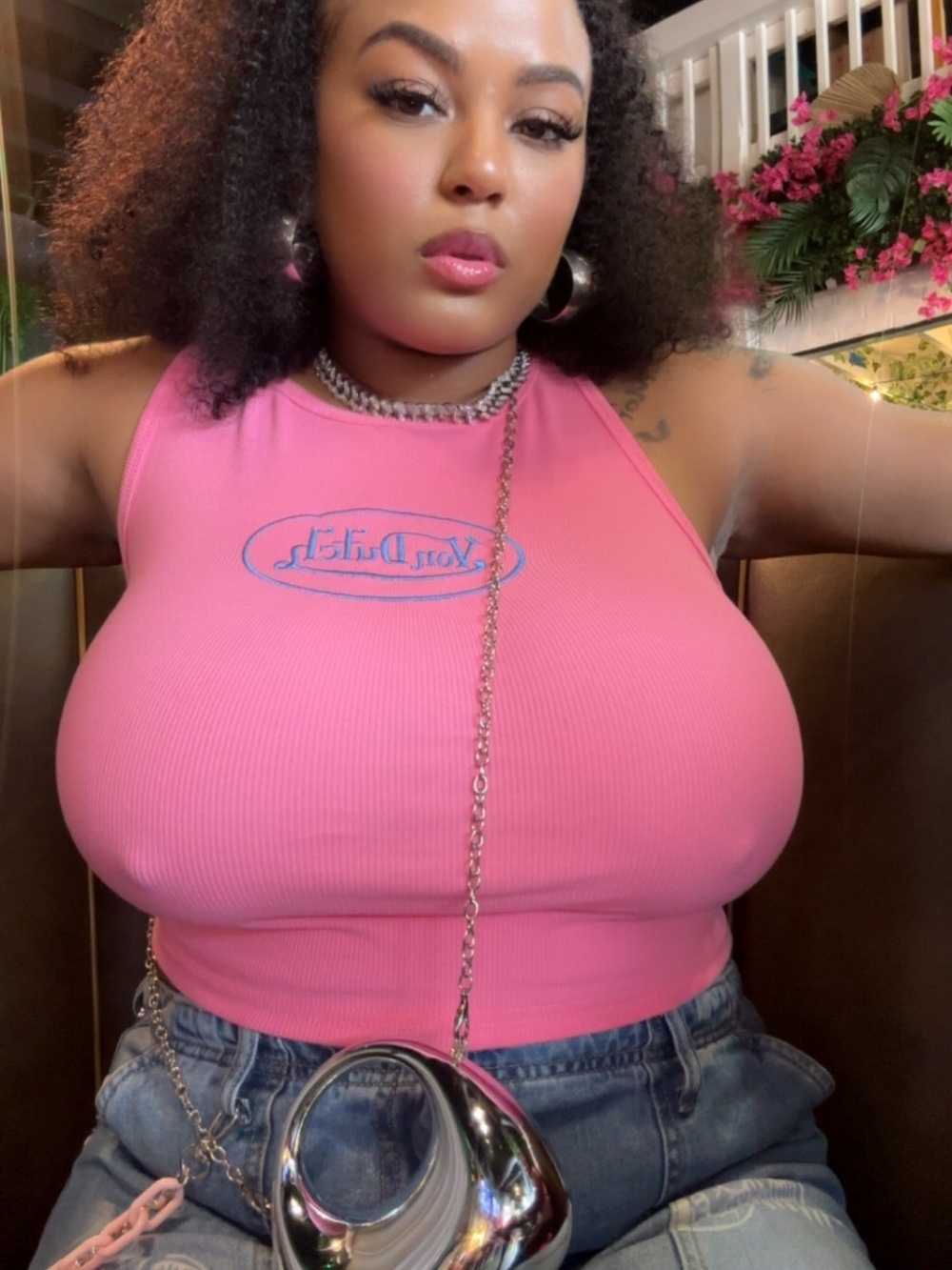Von Dutch Pink Ribbed Logo Crop Tank